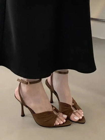 EtherealBe Chic Brown Stiletto Sandals for Elegant Look