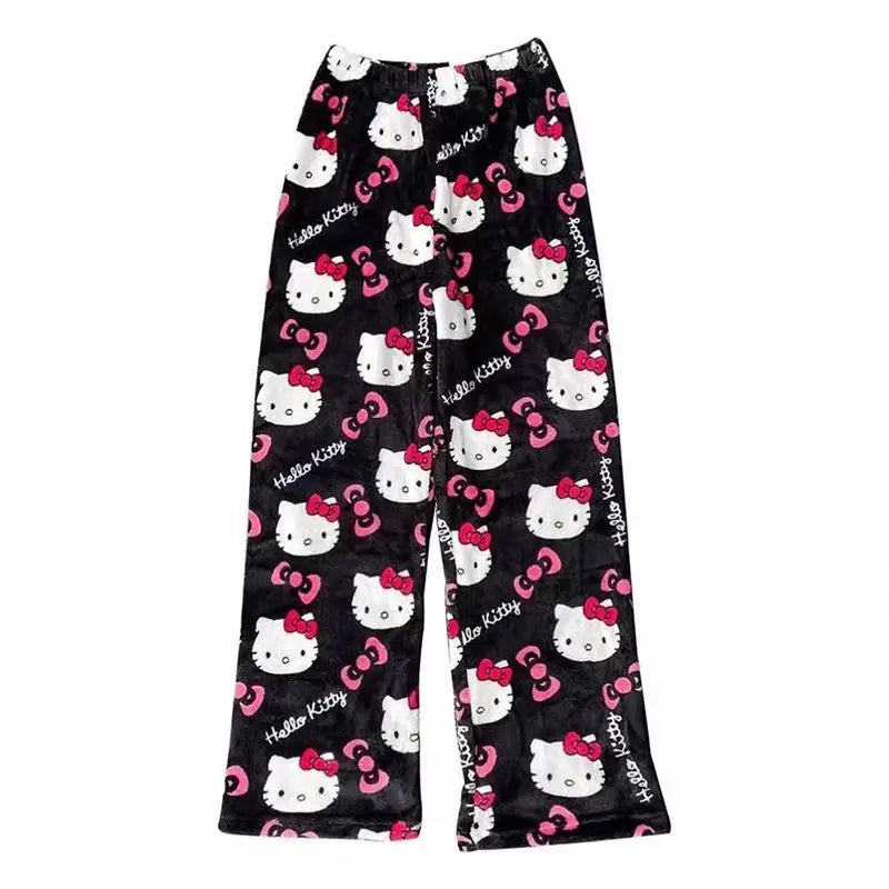 2025 New HelloKitty Outerwear Autumn/Winter Plush Sleeper Pants Women's Warm Pants Flannel Home Pants Soft Warm Sleeper Pants