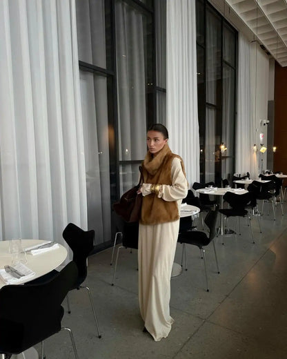 Fashion Women's Faux Fur Vest Sleeveless High Collar Waistcoat Casual Chic Streetwear Outerwear Ladies Fashion Winter 2025 Tops