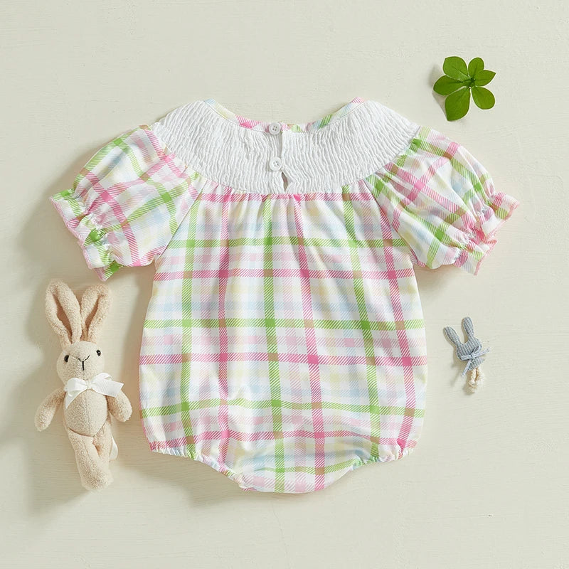 EtherealBe checkered ruffle sleeve baby onesie in pastel colors with soft cotton fabric