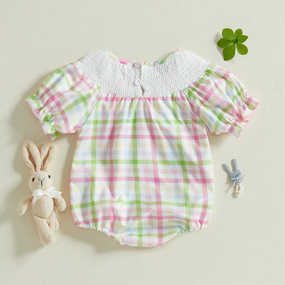 EtherealBe checkered ruffle sleeve baby onesie in pastel colors with soft cotton fabric