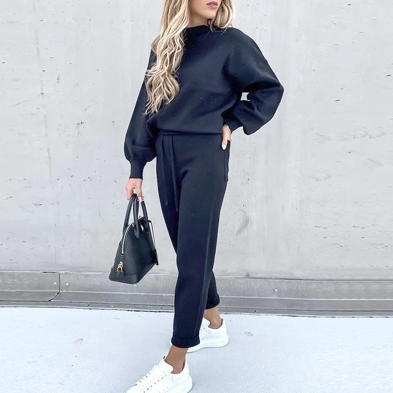 2 Piece Suit Sports for Women's Solid Color Fashion Casual Outfits Set Loungewear Long Sleeve Wide Leg Pants Streetwear
