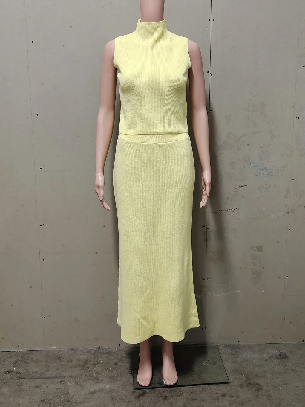 Autumn Elegant Long Skirt Two-piece Set Women's Sleeveless Knitted Turtleneck Vest Slim Skirt Set Female New Fashion Skirt Set