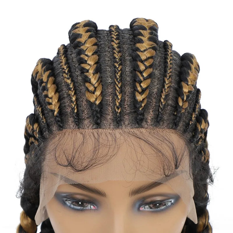 36 Inches Cornrows Braided Wigs Synthetic Full Lace Wig For Black Women Jumbo Braided Wigs Lace Frontal Faux Locs Box Braids Wig