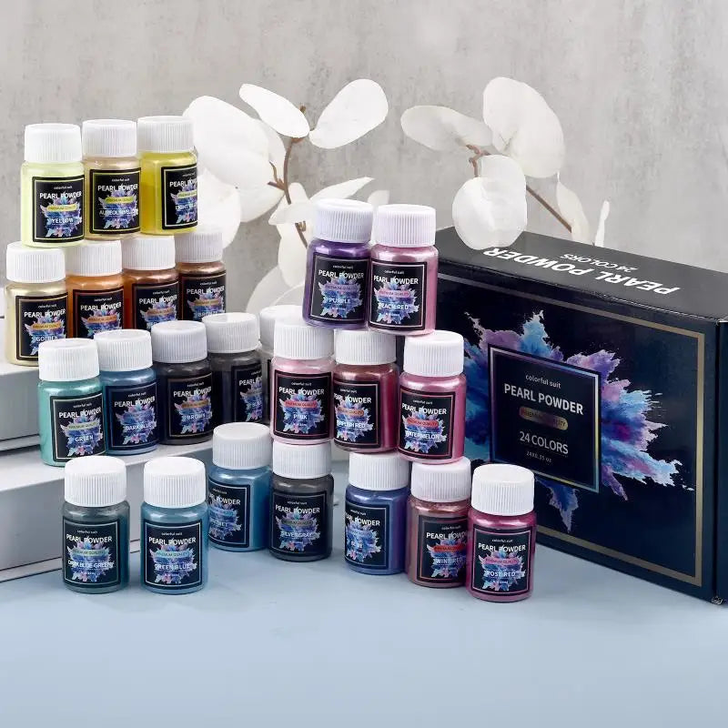 6/24/30Pcs-Set Epoxy Resin Dye Mica Powder Powdered Pigments Set Resin Mica Pearlescent Resin Pearl Box-Packed Micas Colorants