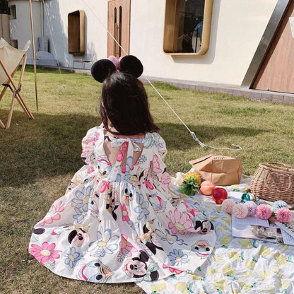Fashion Girls Mickey Minnie Mouse Dresses Kids Cute Daisy Cartoon Backless Princess Dresses for 1-7 Years Girls Birthday Clothes