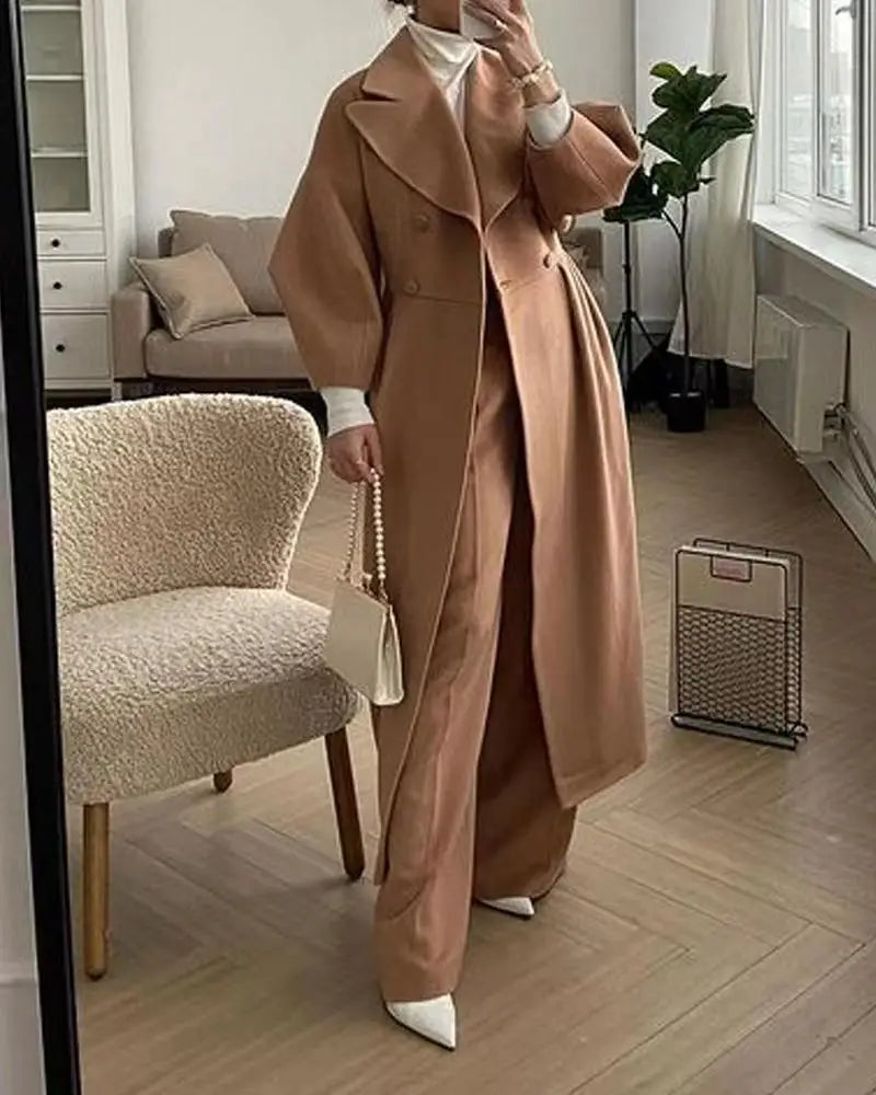 Winter Coat for Women Elegant Lantern Sleeve Lapel Collar Trench Coats Vintage Chic Long Jackets Overcoat 2023 Luxury Outwear