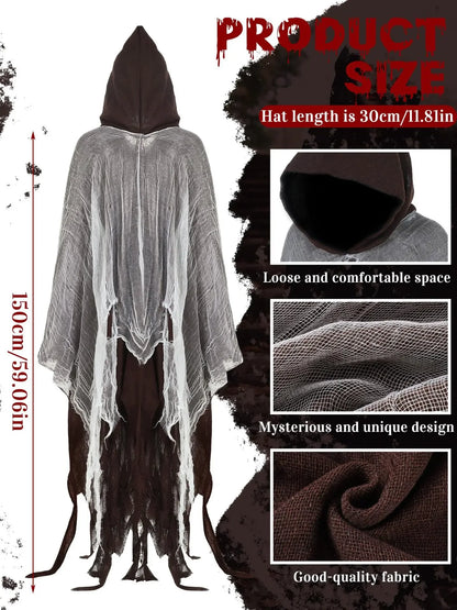 Ghost Dementors Cosplay Costume Unisex Gothic Horror Zombie Vampires Hooded Capes Day Of The Dead Party Props Cloaks