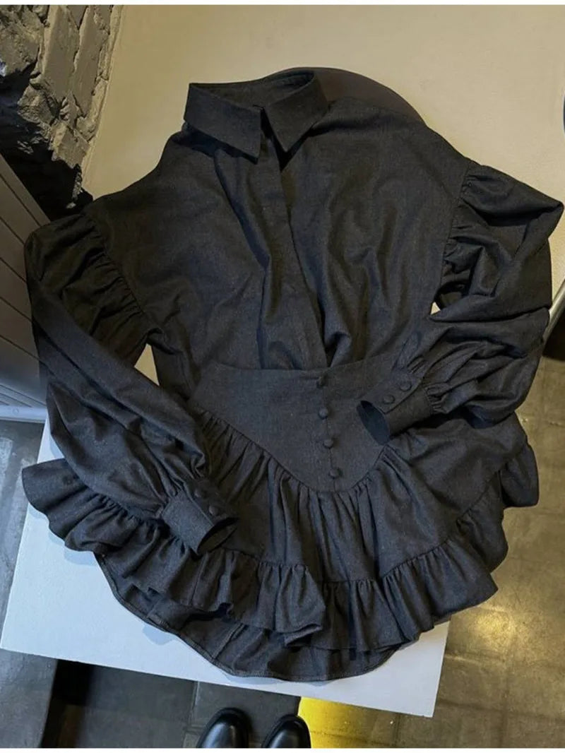 Plaid Print Shirt Ruffles Skirts Set Women Elegant Lapel Button Up Tops Loose Mini A-line Skirt Spring New Lady Chic Outfit LK9Q