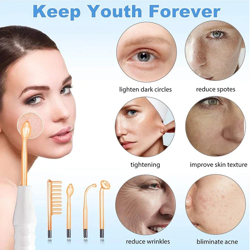 High Frequency Facial Machine Skin Therapy Electrode Wand Neon Electrotherapy Glass Tube Acne Spot Remover Face Skin Care Device