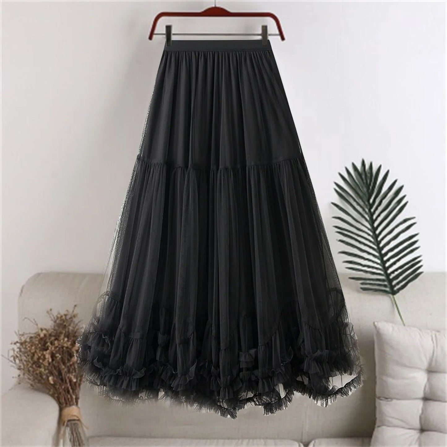 Women's Tutu Skirt Fairy Elastic Waist Large Swing Tulle Skirt Festival Mesh Ballet Dancing Clothes Ruffled Layer Long Skirt