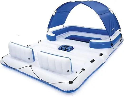 Hydro-Force Tropical Breeze 6 Person Inflatable Party Island Water Float Lounger with 6 Cup Holders, Backrests, and Detachable
