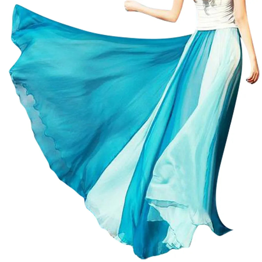 Summer Bohemian Skirt For Women Fashion Chiffon Color Matching A Bottomed Skirt Streetwear Falda Seaside Large Swing Skirts