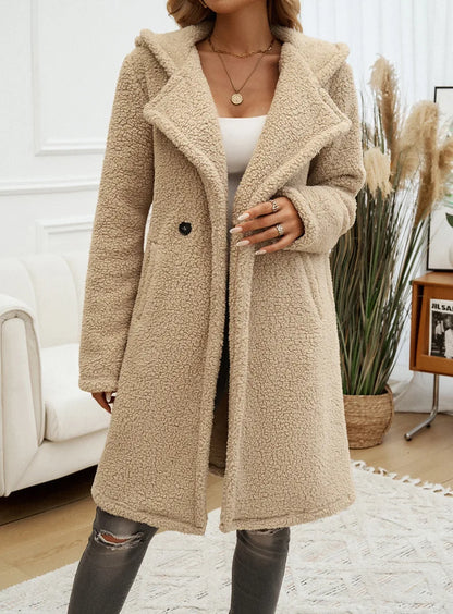 2024 Autumn and Winter Temperament Casual Loose Hooded Knitted Jacket Women's Clothing Пальто Женское