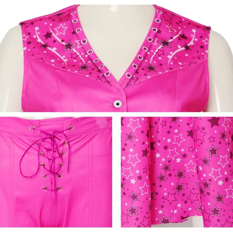 Women Princess Cosplay Costume Pink outfits Suit  Disguise Bar Bi Pink Suit Scarf Hat for Comic Con Halloween