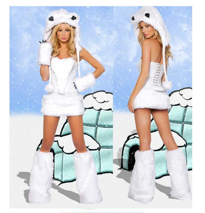 Sexy plush costume set for women with big tails, wolves, leopards, penguins, frogs, caterpillars, role-playing, winter Halloween