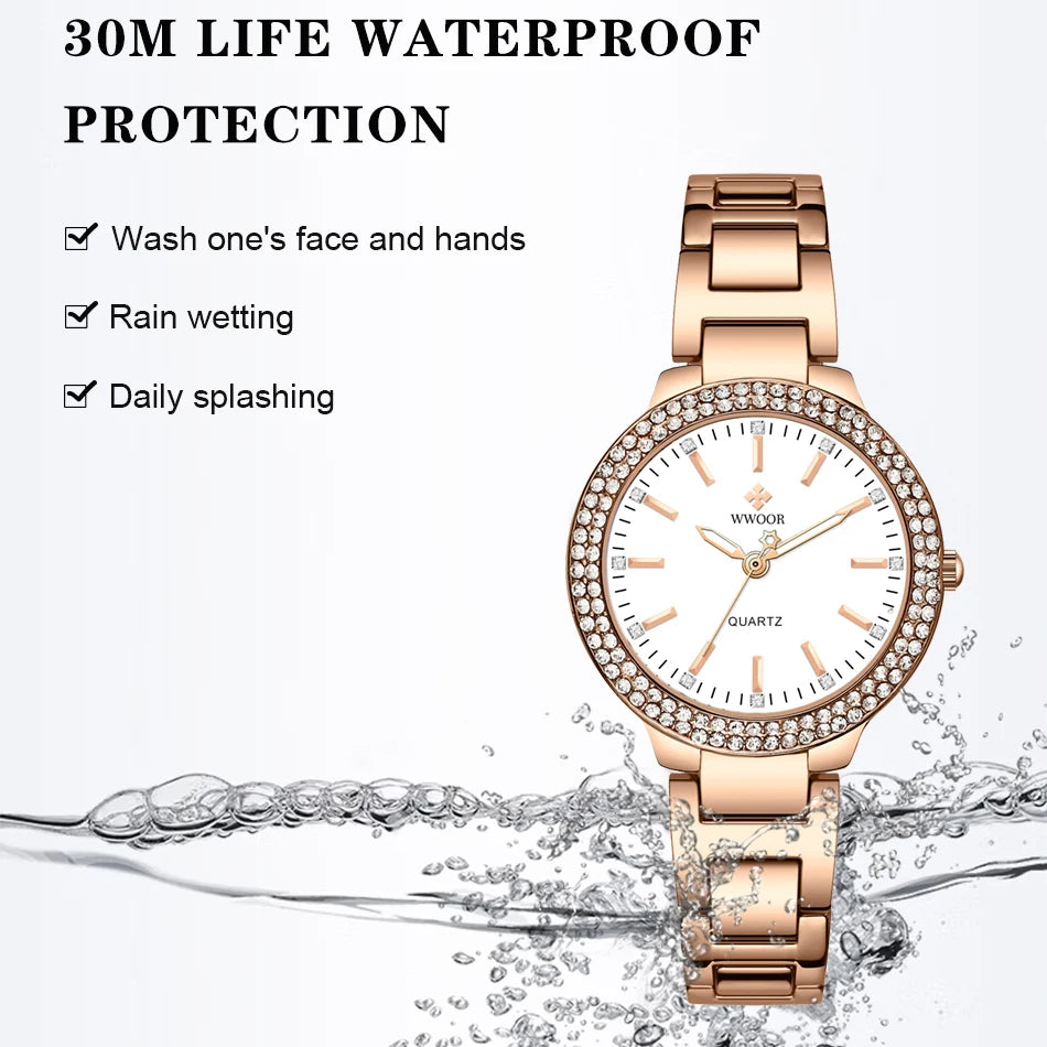 WWOOR New Women's Watches Fashion Crystal Diamond Ladies Quartz Wristwatch For Woman Relogio Feminino Female Montre Reloj Mujer