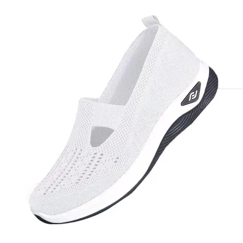 EtherealBe lightweight women's walking flats in white with breathable knit design and slip-on style