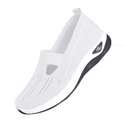 EtherealBe lightweight women's walking flats in white with breathable knit design and slip-on style