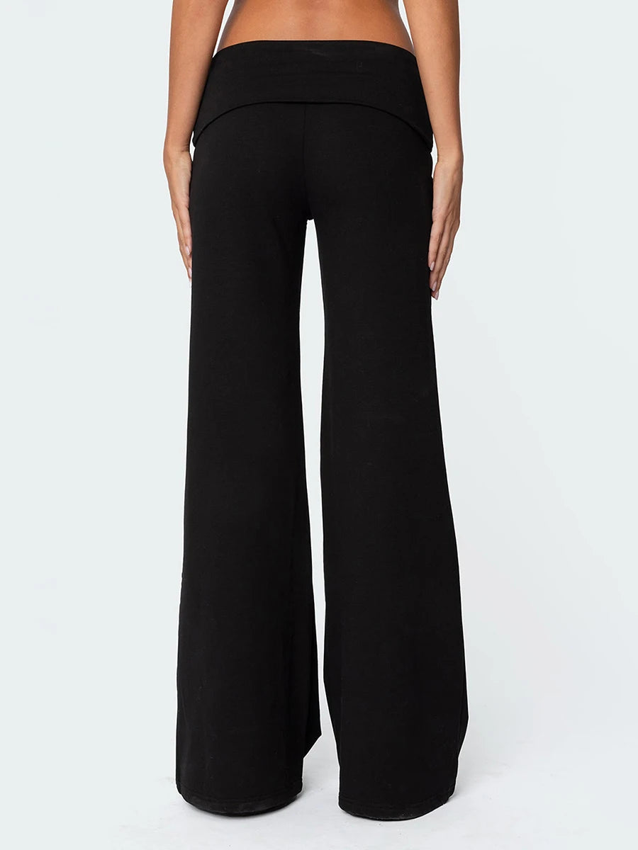 Casual Wide Leg Sweatpants for Women Fold Over Low Rise Flare Yoga Lounge Pants Back to School Clothes for Teen Girls Outfits