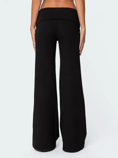 Casual Wide Leg Sweatpants for Women Fold Over Low Rise Flare Yoga Lounge Pants Back to School Clothes for Teen Girls Outfits