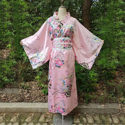 Cosplay Costume Traditional Japanese Kimono Japanese Style Printed Floral Sakura Girl Kimono Dress Elegance Asian
