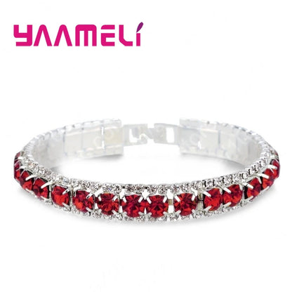 Top Sale 925 Sterling Silver Color Bracelet Full AAA Zircon Austrian Crystal Femme Women Link Chain Jewelry Bangles 14 Colors