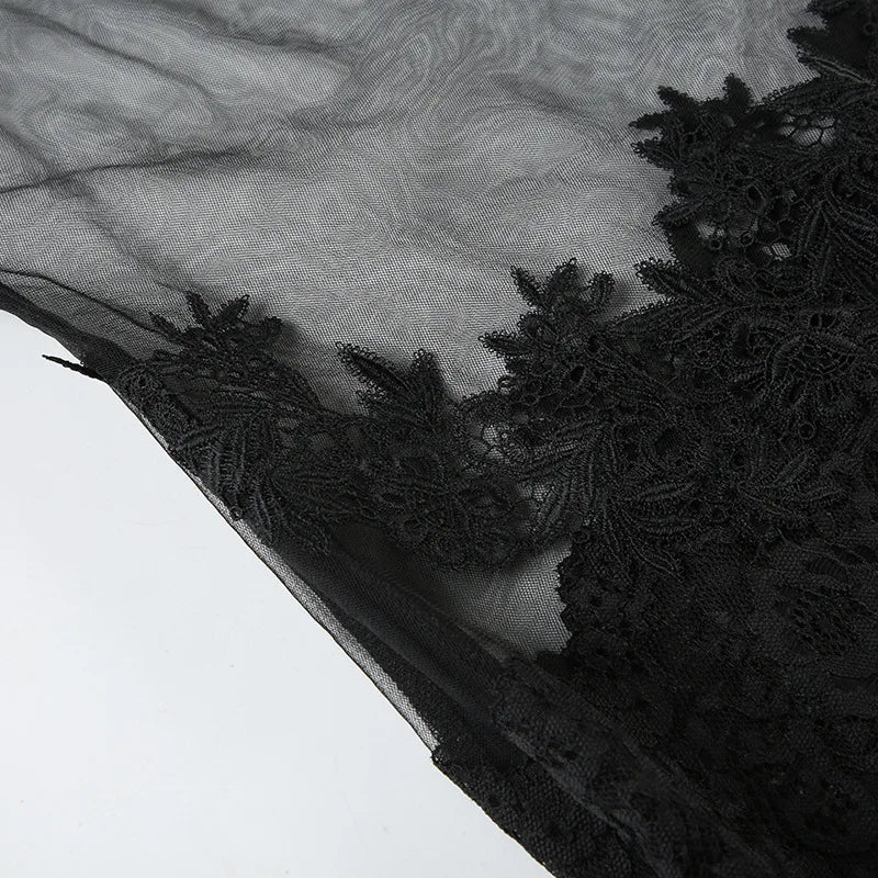 Shestyle Lace Transparent Mini Dress Sexy Women Wrapping Spaghetti Embroidery Flower Sheath Nightwear Club Mesh Wave Fantacy