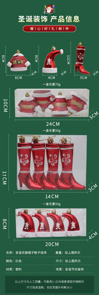 New Christmas Decorations Plastic Painted Boots Clothes Hats Small Ornaments Pendants Christmas Tree Decorations Fabric Hangings