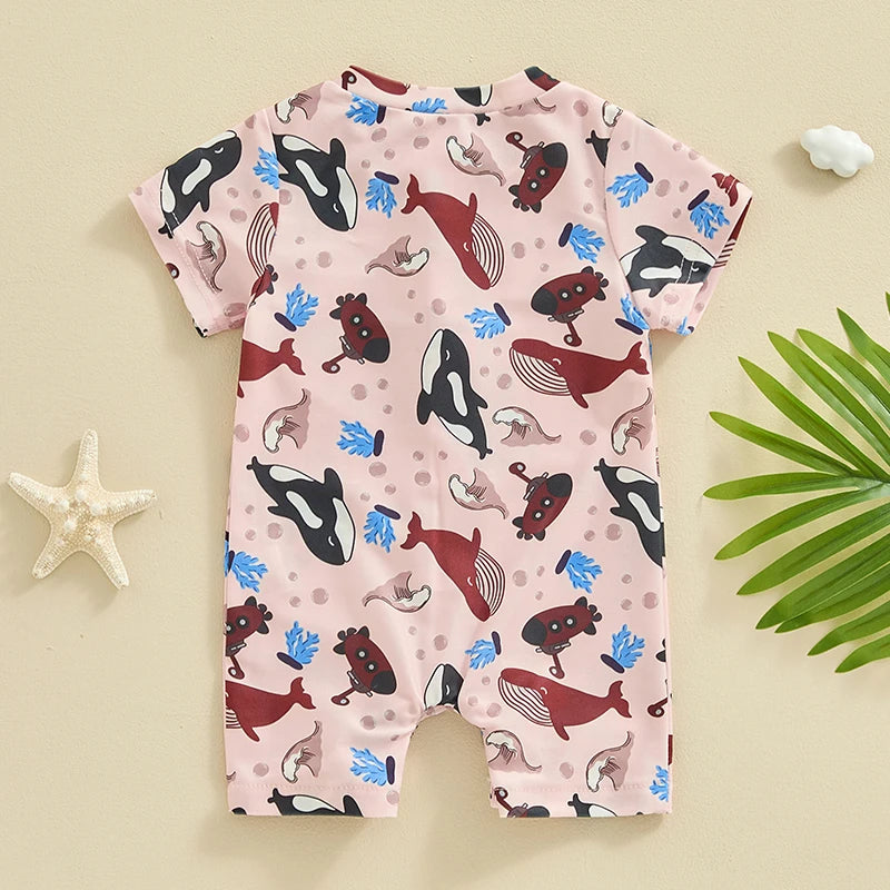 Citgeett Summer Kids Boys Short Sleeve Swimsuit Print Ziper Swimwear Bathing Suit Romper Clothes