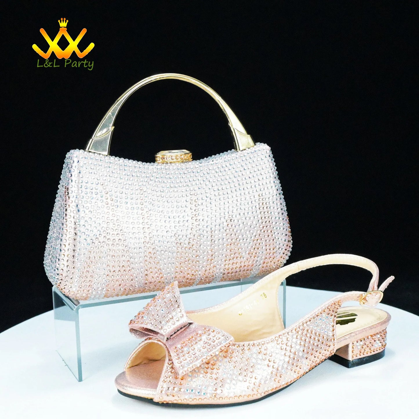 EtherealBe Gold Rhinestone Fashionable shoes and bag set