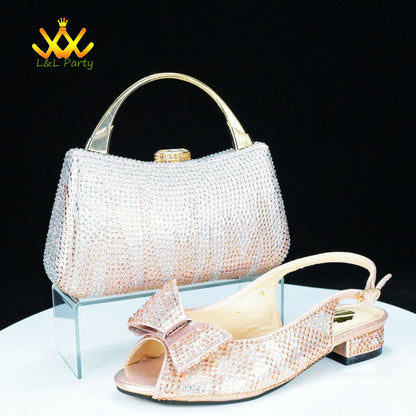 EtherealBe Gold Rhinestone Fashionable shoes and bag set