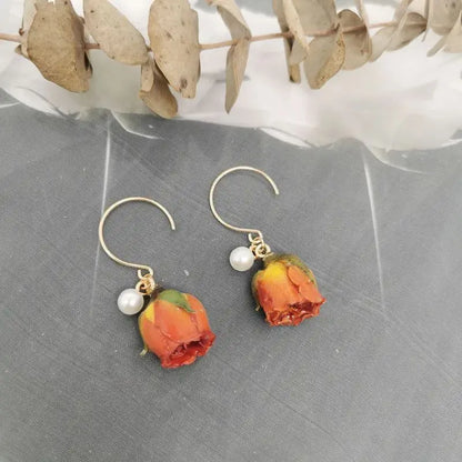 Unique Immortal Flower Earrings Elegant Natural Flower Pearl Drop Earrings Statement Jewelry Epoxy Resin Real Rose Earring 2024