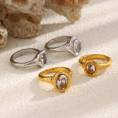 E.B.belle Zircon 18K Plated Stainless Steel Women's Rings Trendy Luxury Shiny Hypoallergenic Rings Sets Jewelry Decoration Gift