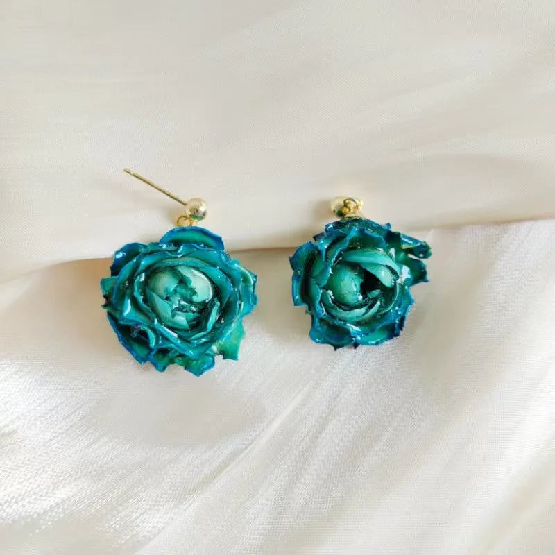 Unique Immortal Flower Earrings Elegant Natural Flower Pearl Drop Earrings Statement Jewelry Epoxy Resin Real Rose Earring 2024