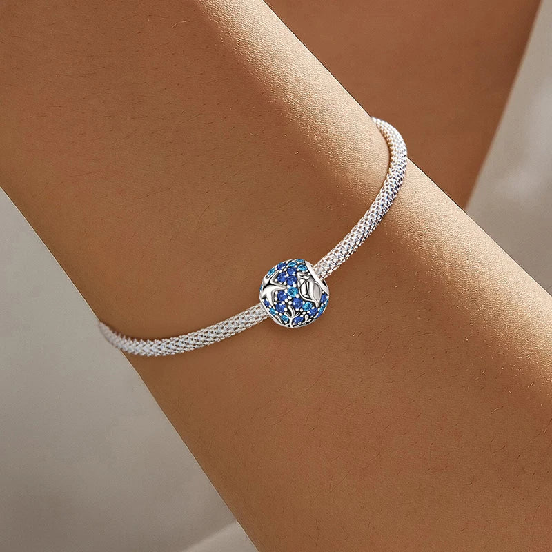 925 Sterling Silver Jellyfish Seahorse Blue Ocean Series Charms Beads Fit Diy Bracelet Making Gift of Fine Jewelry for Womens
