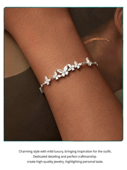 Bamoer 925 Sterling Silver Exquisite Dancing Butterfly Bracelet Pave Setting CZ Shiny Chain Link for Women Wedding Fine Jewelry