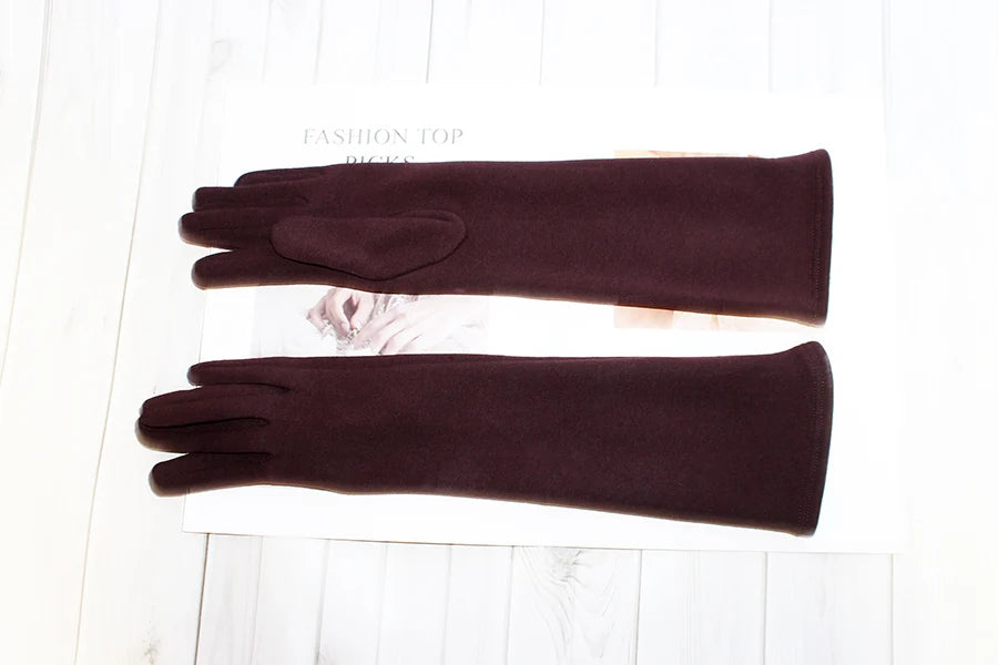 Cotton Long Gloves for Women's Stretch Autumn and Winter Warmth 38cm Windproof and Sun Resistant Knitted Sleeves