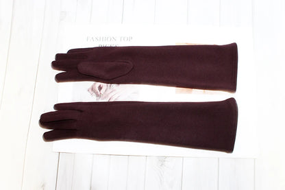 Cotton Long Gloves for Women's Stretch Autumn and Winter Warmth 38cm Windproof and Sun Resistant Knitted Sleeves