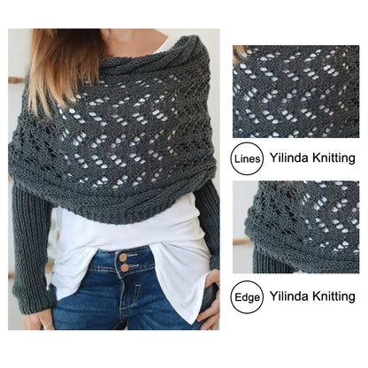 〔CC88〕Autumn and Winter Long Shawl Knitted Hollow Out Fashion Casual Wraps Shoulder Sweater Scarf with Lengthened Double Sleeves