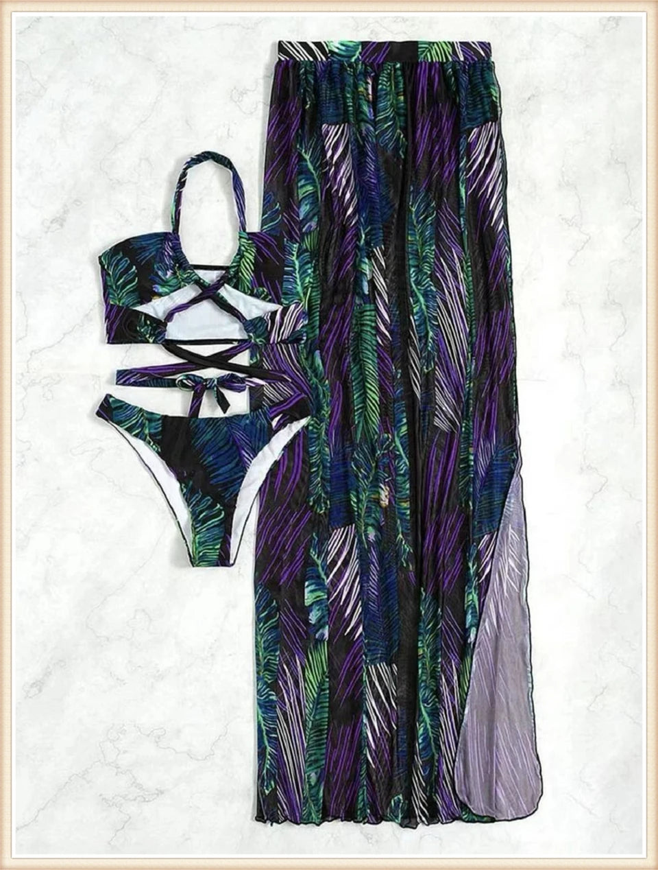 3 Pieces Tie Dye Cross Bikini 2025 Women Sexy Halter Swimsuit & Cover Up Pants Swimwear Bathers Bathing Swimming Suit Beachwear