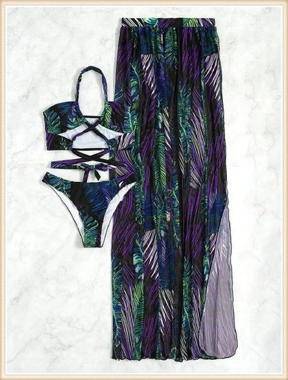 3 Pieces Tie Dye Cross Bikini 2025 Women Sexy Halter Swimsuit & Cover Up Pants Swimwear Bathers Bathing Swimming Suit Beachwear