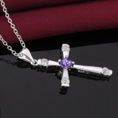 Fashion 925 Sterling Silver crystals cross Pendant diamond Necklace For Women 18 inch Christmas gift luxur party wedding Jewelry