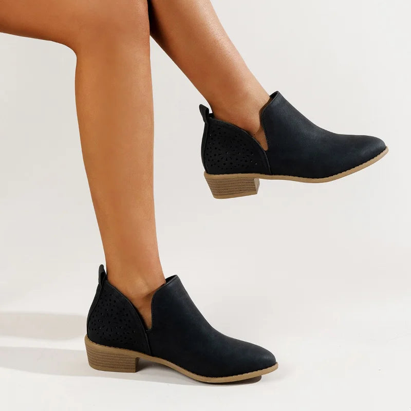 American Women's Short Boots British Style Pointed Toe Thick Heel Fashion Short Boots European Fashion Designer Platform Boots