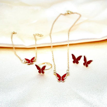 Fashion Butterfly Jewelry Set Acrylic Romantic Bracelet Ring Necklace Earring Set for Women Wedding Party New Year Festival Gift