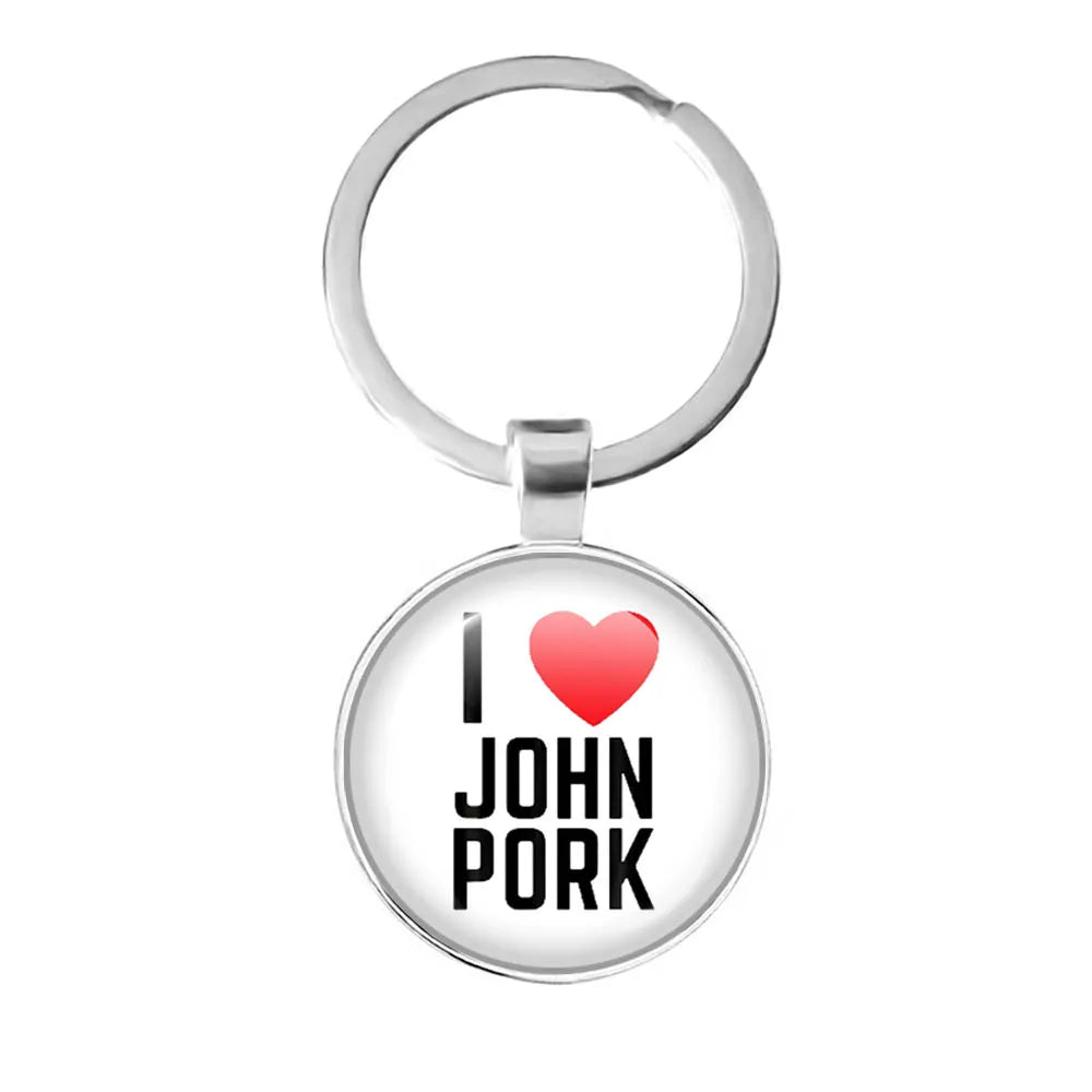 New John Pork Is Calling Answer Call Phone Humor Funny Pig Lover Graphic Meme Glass Dome Pendant Cabochon Keychain Jewelry Gifts
