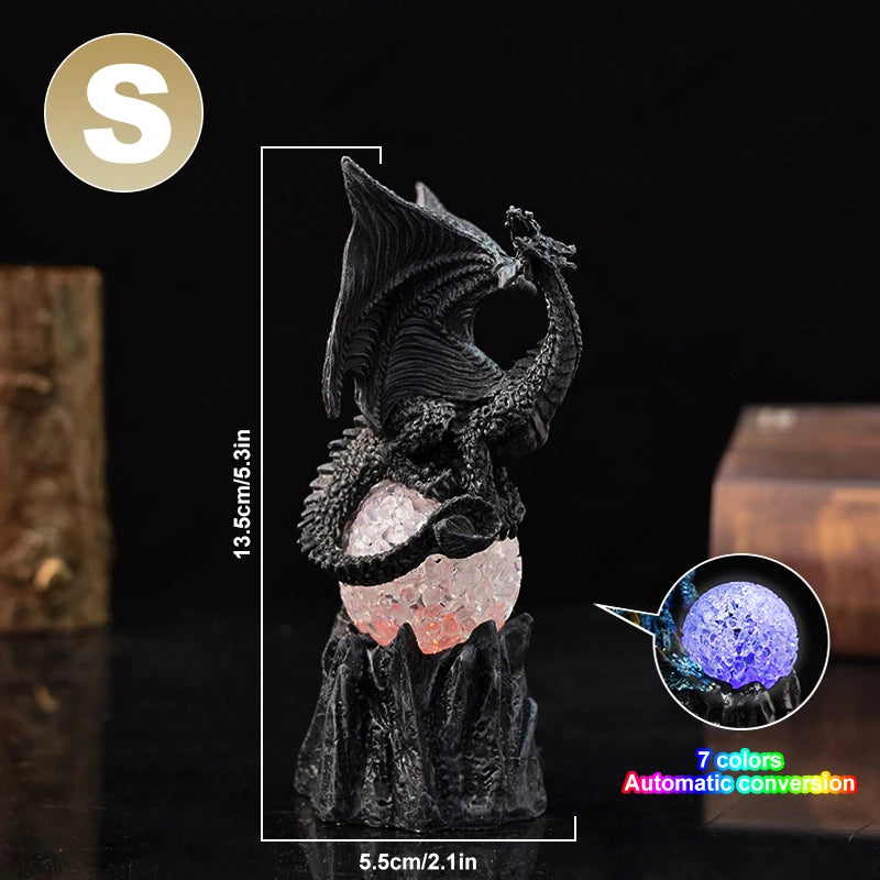 7 Color Change Lava Resin Base Dragon Statues Luminescent Dinosaur Holy Dragon Battle Dragon Home Desktop Sculpture Kids Gifts