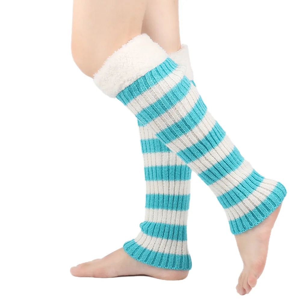 Winter Warm Women Leg Warmers Fashion Stripe Autumn Knitted Foot Cover Fleece Crochet Arm Warmer Heap Socks Boot Cuffs