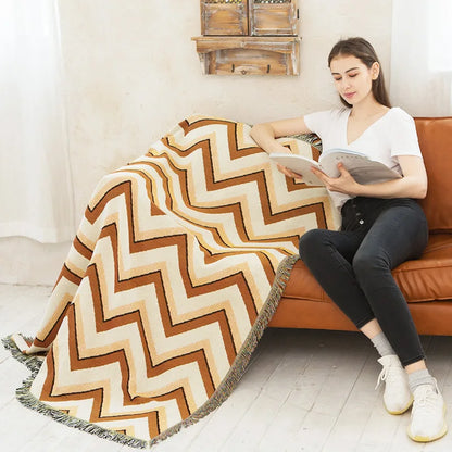 Retro Indian Style Thread Blanket Countryside Geometry Sofa Cobertor Hanging Tapestry Cotton Knitted Sofa Blanket for Bed Travel