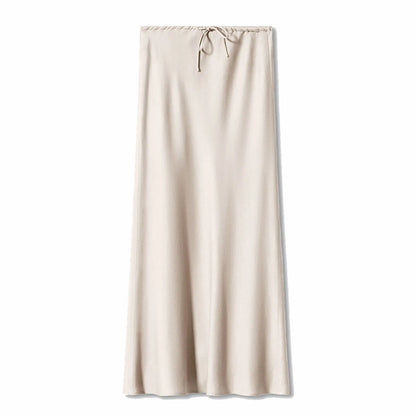 Women'S Solid Color Satin Long Dress High Waist Drawstring Dress Maternity Skirts Reflective Dress Trailing Dress Ropa De Mujer